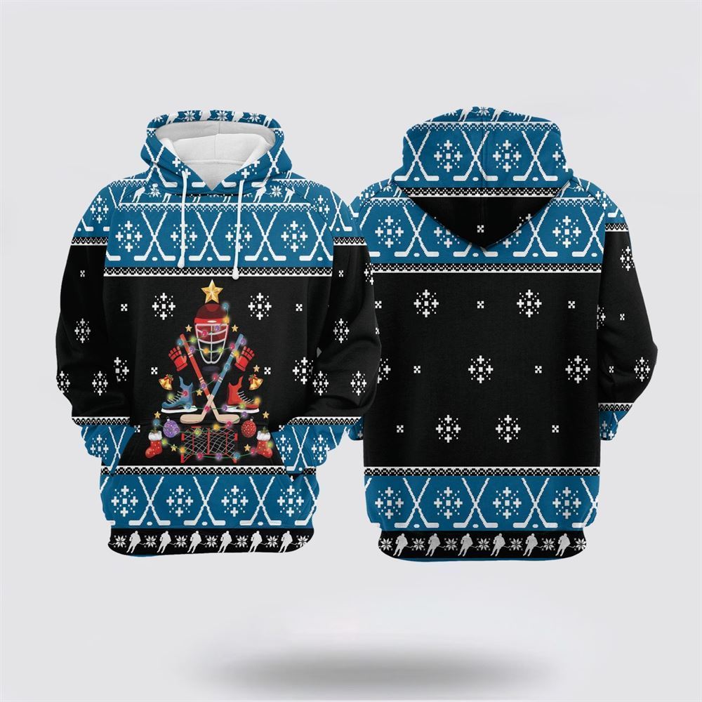 Hockey Christmas Tree All Over Print 3D Hoodie For Men & Women, Christmas Hoodie Cute, Christmas Gift, Christmas Fashion
