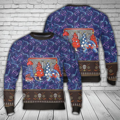 Hockey Christmas Trees Ugly Christmas Sweater, Best Gift For Holiday, Christmas Crewneck Sweater, Christmas Winter Fashion