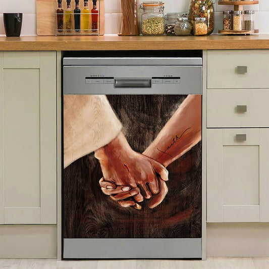 Holding Hand With Jesus Dishwasher Cover, Bible Verse Dishwasher Stickers, Inspirational Kitchen Decor