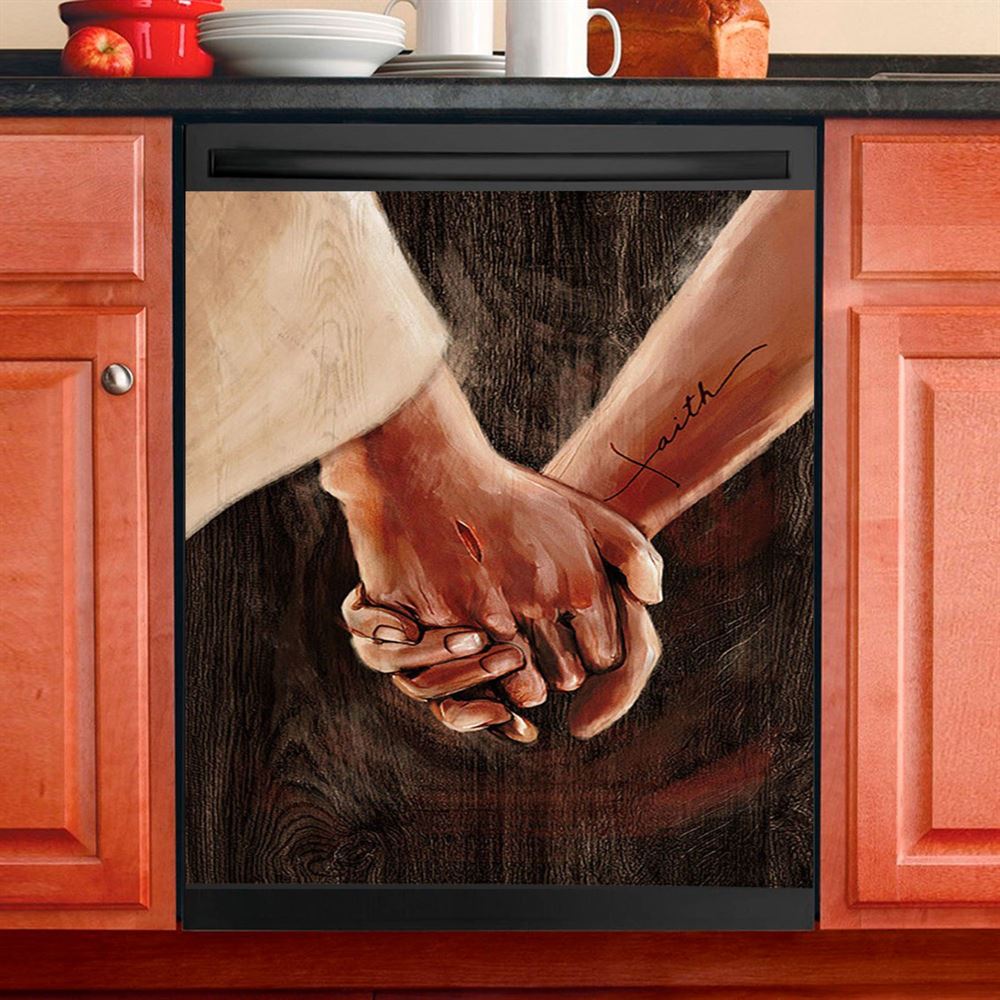 Holding Hand With Jesus Dishwasher Cover, Bible Verse Dishwasher Stickers, Inspirational Kitchen Decor