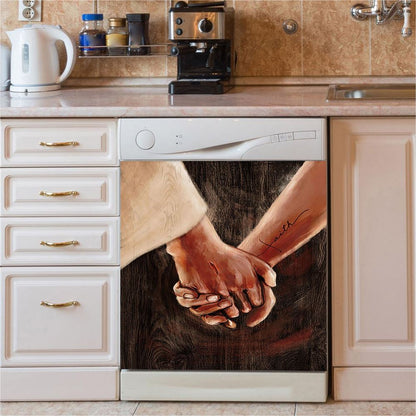Holding Hand With Jesus Dishwasher Cover, Bible Verse Dishwasher Stickers, Inspirational Kitchen Decor