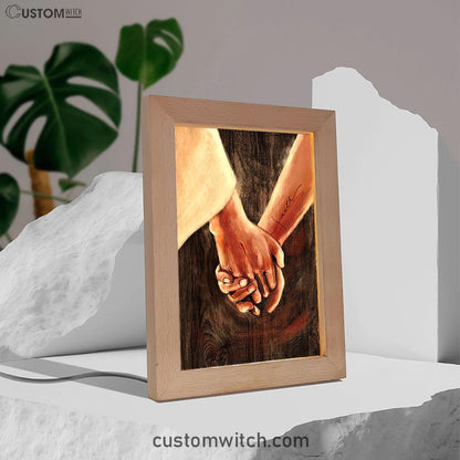 Holding Hand With Jesus Frame Lamp Art - Bible Verse Wooden Lamp - Inspirational Art - Christian Home Decor