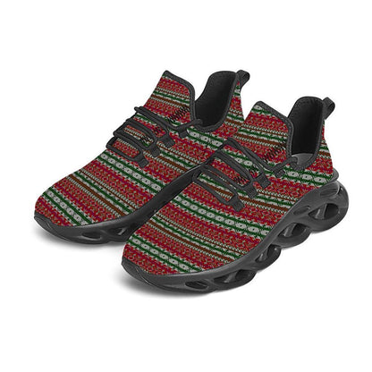 Holiday Knitted Christmas Print Pattern Black Max Soul Shoes For Men Women, Best Running Sneaker, Christmas Shoes, Winter Fashion Shoes