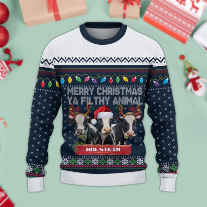 Holstein Blue Ugly Christmas Sweater, Sweater Gifts For Pet Loves, Farmers Sweater