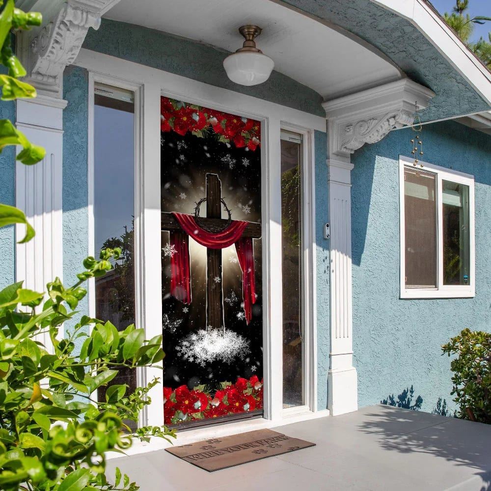 Holy Cross On Snow Door Cover, Christian Door Decor, Door Christian Church, Christian Door Plaques