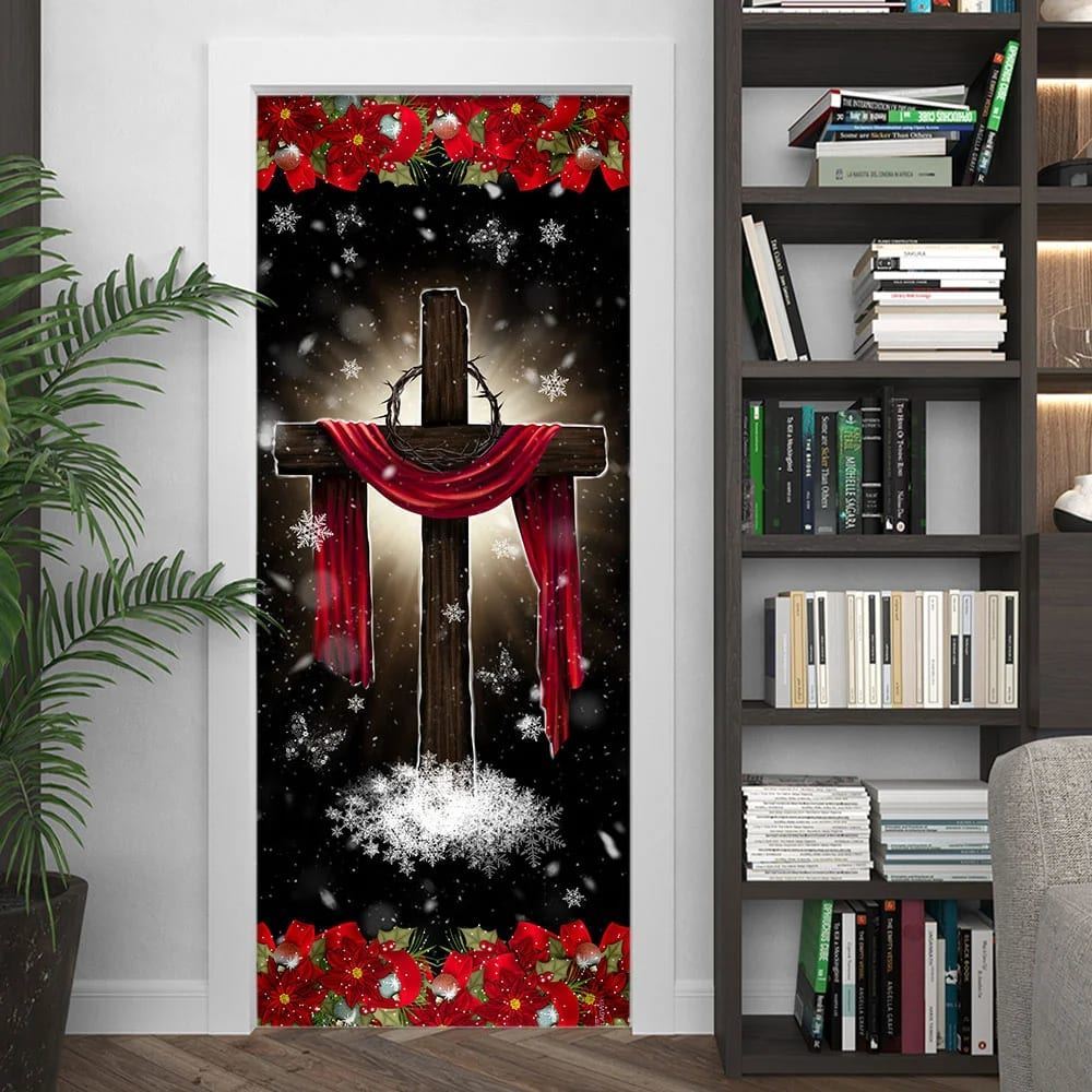 Holy Cross On Snow Door Cover, Christian Door Decor, Door Christian Church, Christian Door Plaques