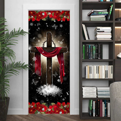 Holy Cross On Snow Door Cover, Christian Door Decor, Door Christian Church, Christian Door Plaques