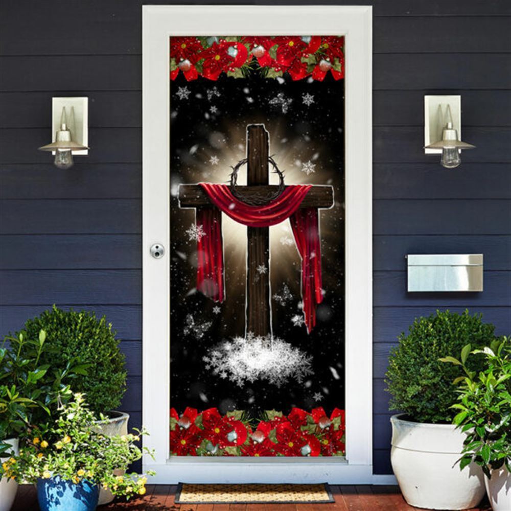 Holy Cross On Snow Door Cover, Christian Door Decor, Door Christian Church, Christian Door Plaques