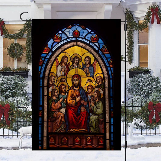 Holy Family Christ And Apostles A Stained Glass Winter Flag, Christian Christmas House Flag, Christmas Outdoor Decor Ideas