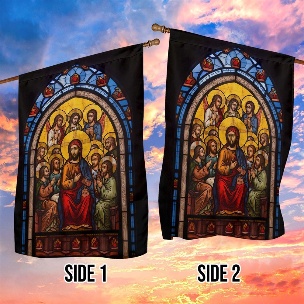 Holy Family Christ And Apostles A Stained Glass Winter Flag, Christian Christmas House Flag, Christmas Outdoor Decor Ideas