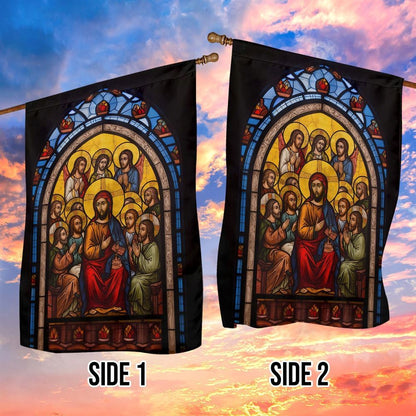 Holy Family Christ And Apostles A Stained Glass Winter Flag, Christian Christmas House Flag, Christmas Outdoor Decor Ideas