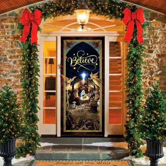 Holy Family Christmas Door Cover, Jesus Is Born, Christian Door Decor, Door Christian Church, Christian Door Plaques