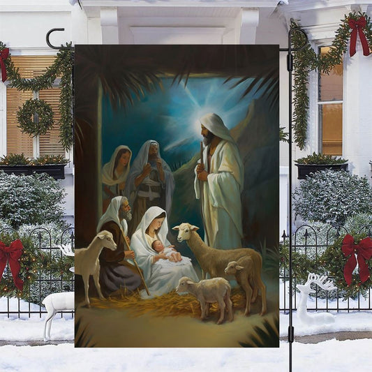 Holy Family Nativity Scene Displayed On A Winter Flag, Christian Christmas House Flag, Christmas Outdoor Decor Ideas