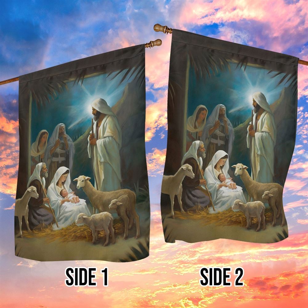 Holy Family Nativity Scene Displayed On A Winter Flag, Christian Christmas House Flag, Christmas Outdoor Decor Ideas
