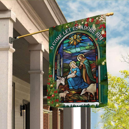 Holy Family O Come Let Us Adore Him Christmas Flag, Christian Christmas House Flag, Christmas Outdoor Decor Ideas