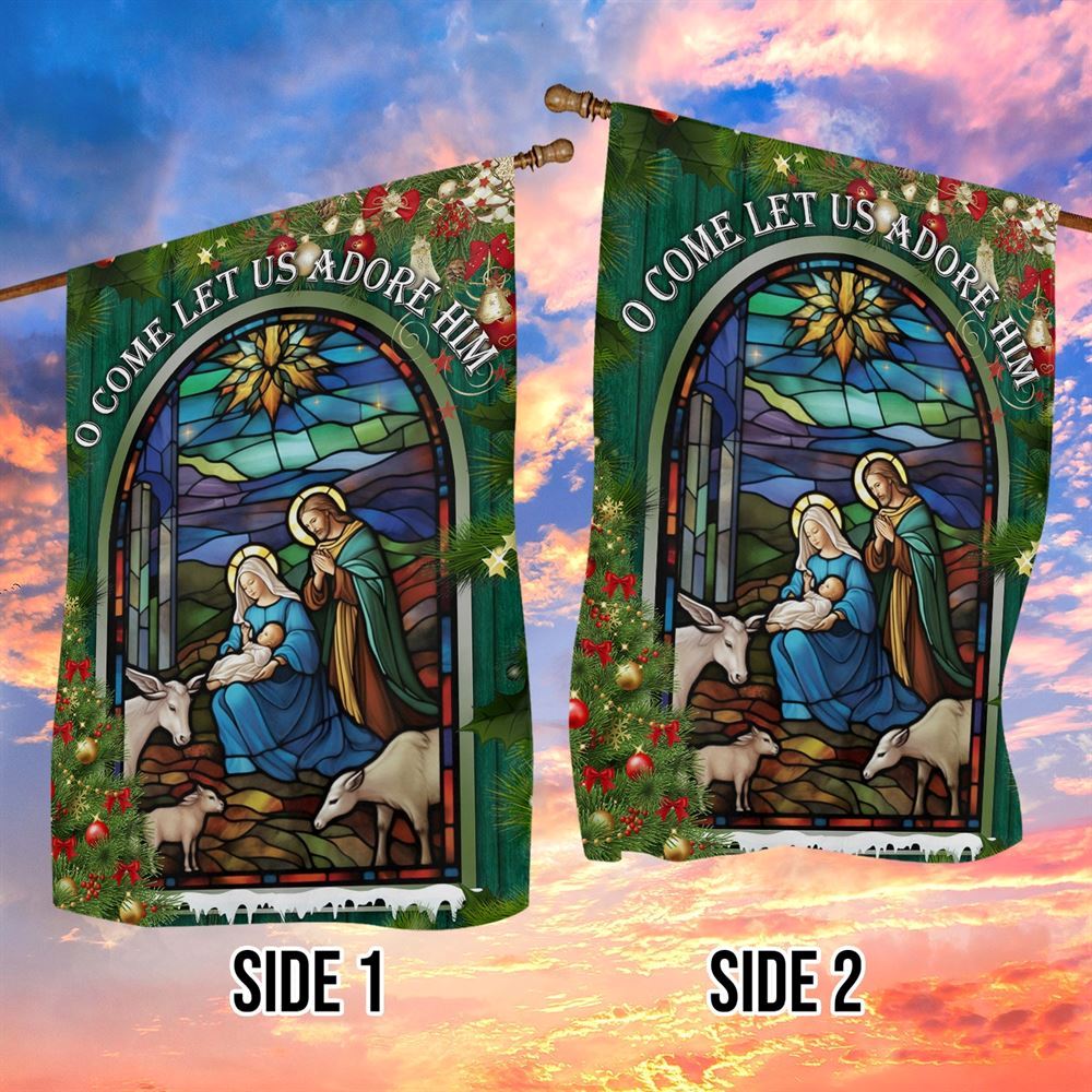 Holy Family O Come Let Us Adore Him Christmas Flag, Christian Christmas House Flag, Christmas Outdoor Decor Ideas