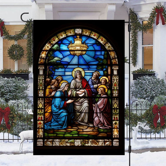 Holy Family Stained Glass Depiction Of Mary Flag, Christian Christmas House Flag, Christmas Outdoor Decor Ideas