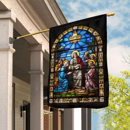 Holy Family Stained Glass Depiction Of Mary Flag, Christian Christmas House Flag, Christmas Outdoor Decor Ideas