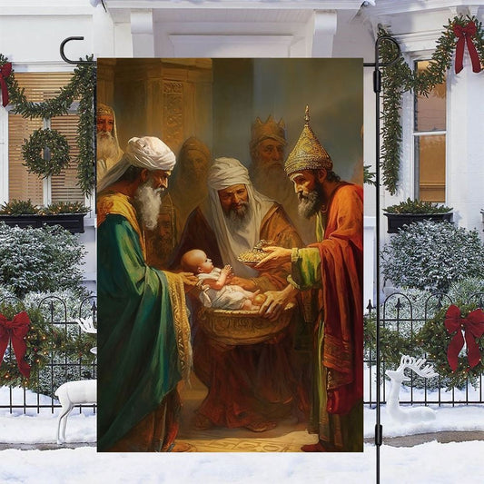 Holy Family The Magi's Homage FLag, Christian Christmas House Flag, Christmas Outdoor Decor Ideas