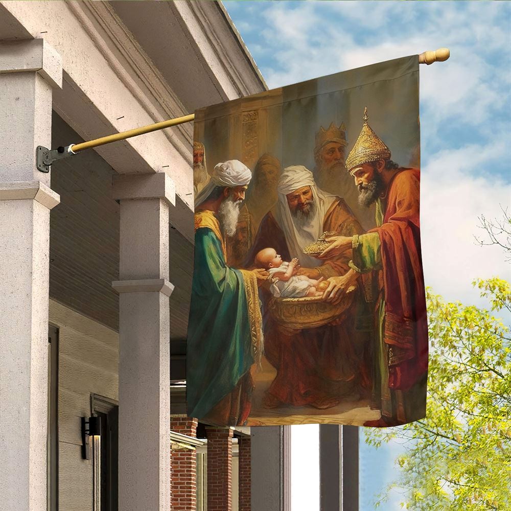 Holy Family The Magi's Homage FLag, Christian Christmas House Flag, Christmas Outdoor Decor Ideas