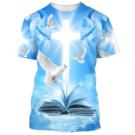 Holy Spirit Dove Cross All Over Print 3D T-Shirt, Gift For Christian, Jesus Shirt