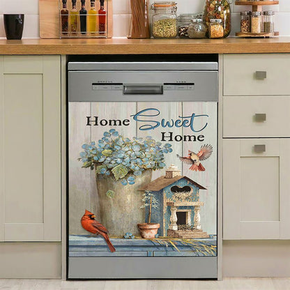 Home Sweet Home Blue Hydrangea Red Cardinals Dishwasher Cover, Bible Verse Dishwasher Stickers, Christian Inspirational Kitchen Decor