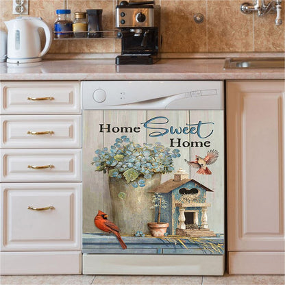 Home Sweet Home Blue Hydrangea Red Cardinals Dishwasher Cover, Bible Verse Dishwasher Stickers, Christian Inspirational Kitchen Decor