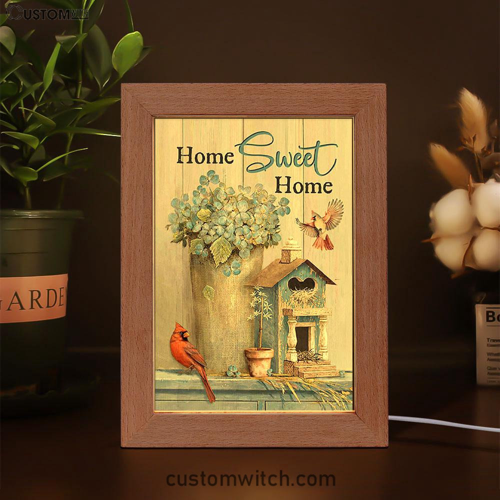 Home Sweet Home Blue Hydrangea Red Cardinals Frame Lamp Art - Bible Verse Art - Christian Inspirational Decor
