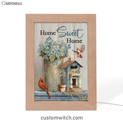Home Sweet Home Blue Hydrangea Red Cardinals Frame Lamp Art - Bible Verse Art - Christian Inspirational Decor