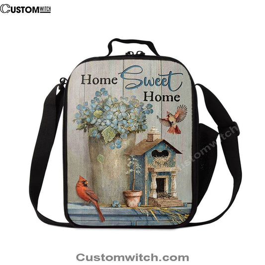 Home Sweet Home Blue Hydrangea Red Cardinals Lunch Bag, Christian Lunch Bag, Religious Lunch Box For School, Picnic