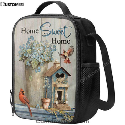 Home Sweet Home Blue Hydrangea Red Cardinals Lunch Bag, Christian Lunch Bag, Religious Lunch Box For School, Picnic