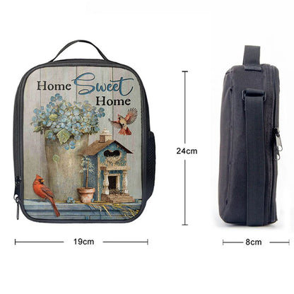 Home Sweet Home Blue Hydrangea Red Cardinals Lunch Bag, Christian Lunch Bag, Religious Lunch Box For School, Picnic