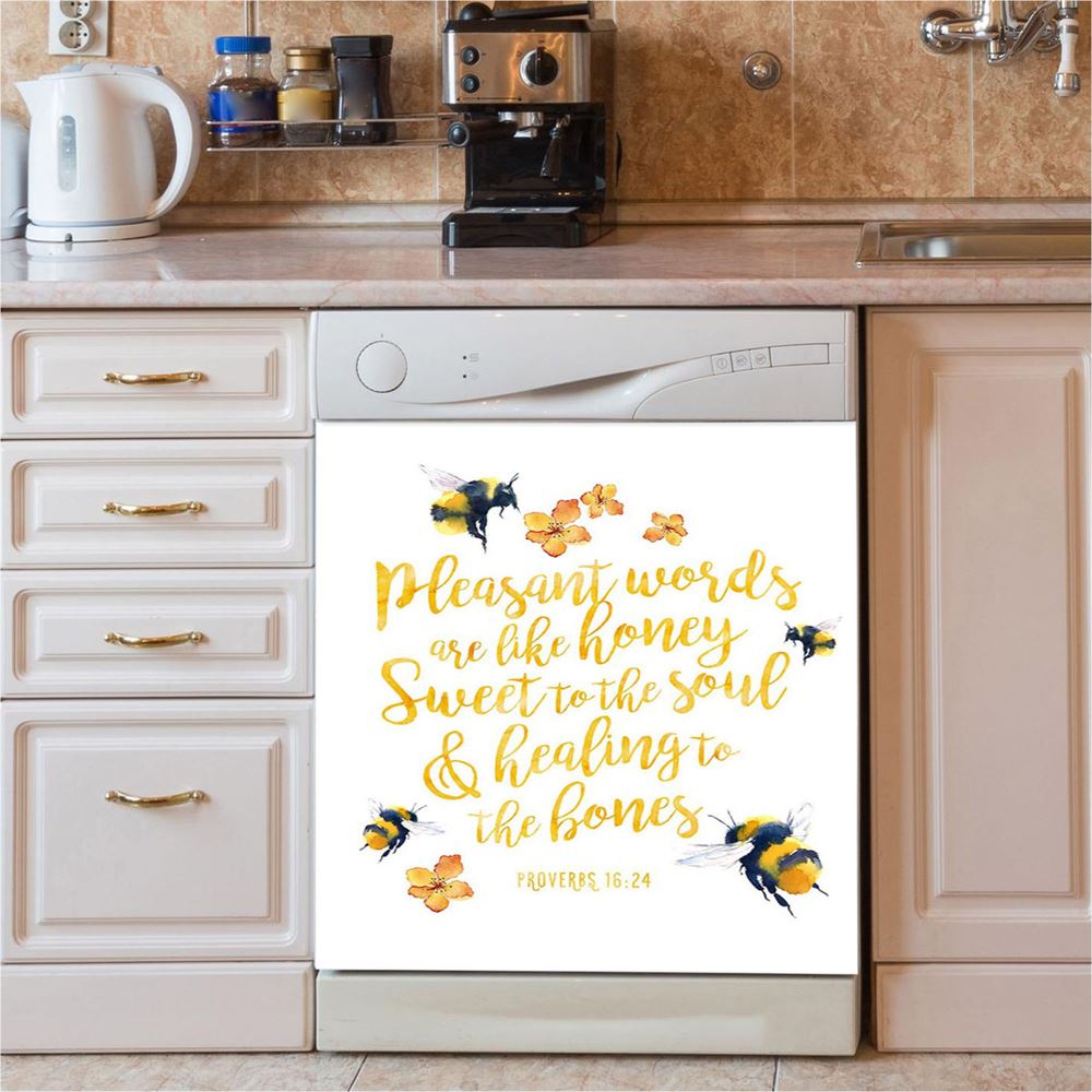 Honey Bee Dishwasher Cover, Pleasant Words Are Like Honey, Proverbs 16 24 Christian Kitchen Decor