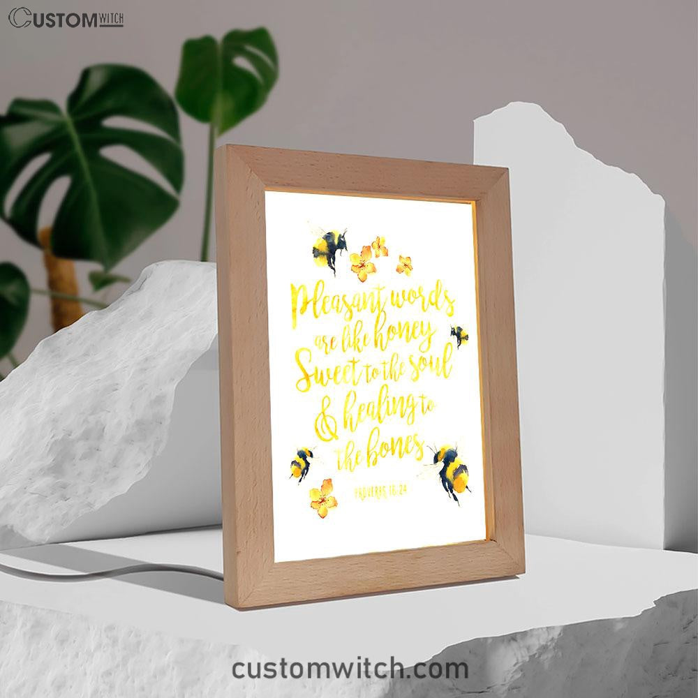 Honey Bee Frame Lamp Decor - Pleasant Words Are Like Honey - Proverbs 16 24 - Christian Night Light Decor