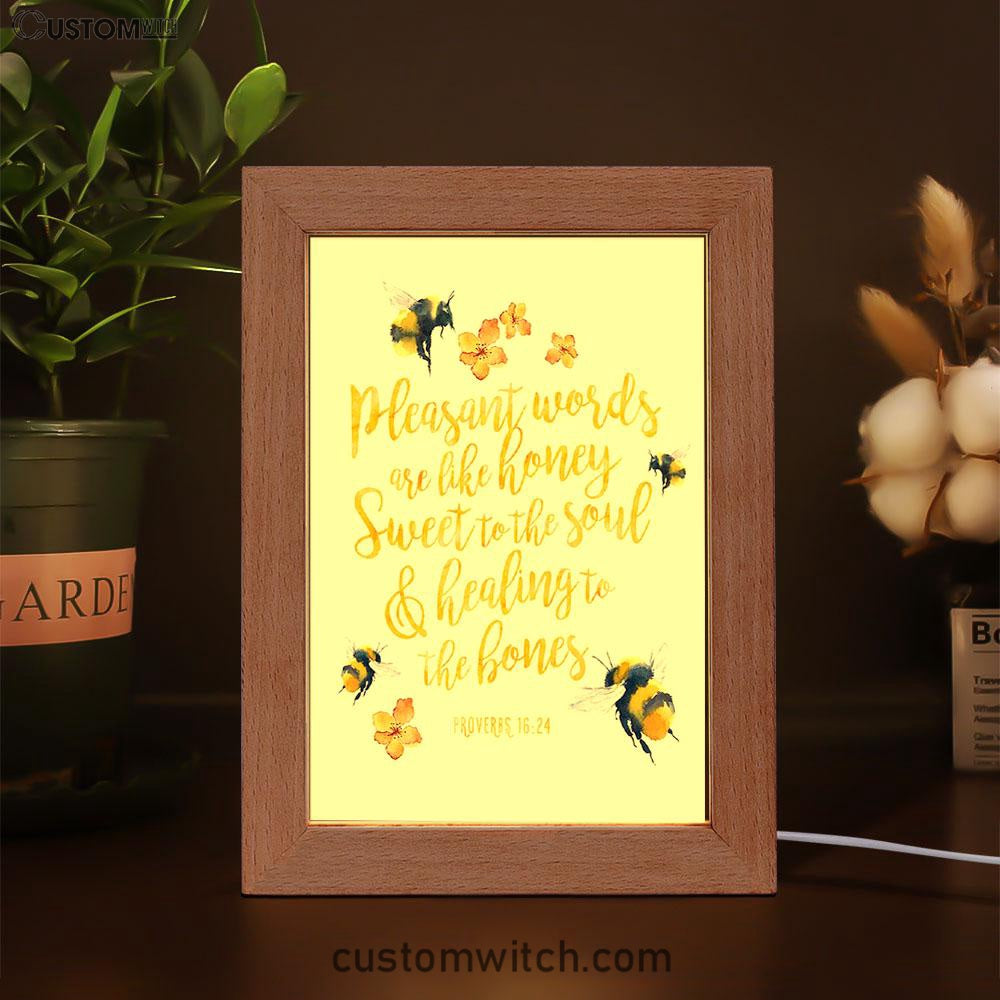 Honey Bee Frame Lamp Decor - Pleasant Words Are Like Honey - Proverbs 16 24 - Christian Night Light Decor