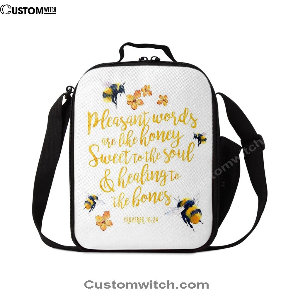 Honey Bee Lunch Bag, Pleasant Words Are Like Honey, Proverbs 16 24, Christian Lunch Bag, Religious Lunch Box For School, Picnic