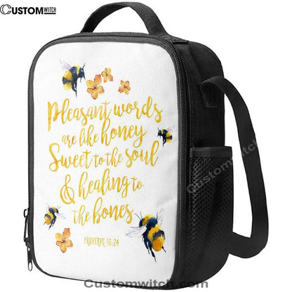 Honey Bee Lunch Bag, Pleasant Words Are Like Honey, Proverbs 16 24, Christian Lunch Bag, Religious Lunch Box For School, Picnic