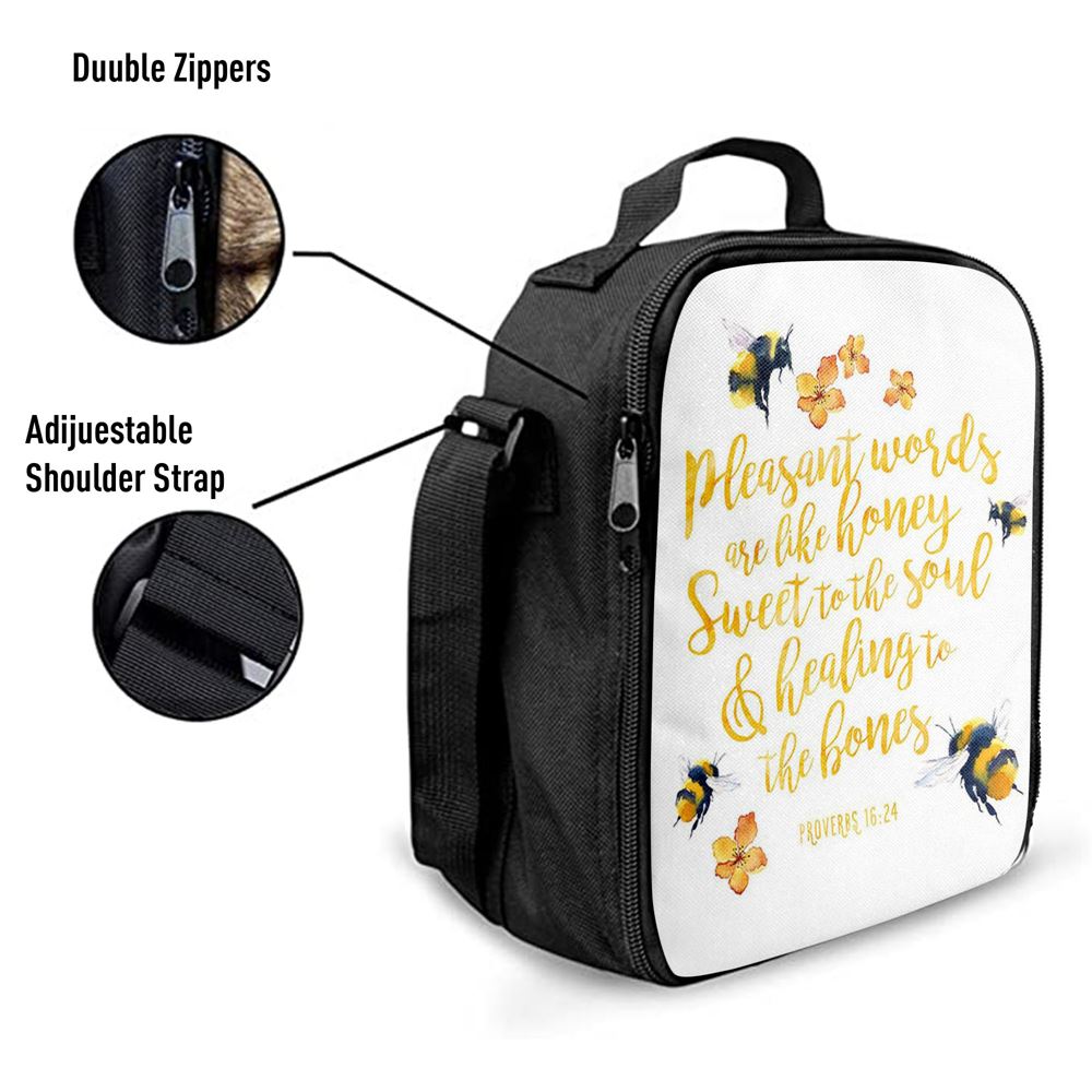 Honey Bee Lunch Bag, Pleasant Words Are Like Honey, Proverbs 16 24, Christian Lunch Bag, Religious Lunch Box For School, Picnic