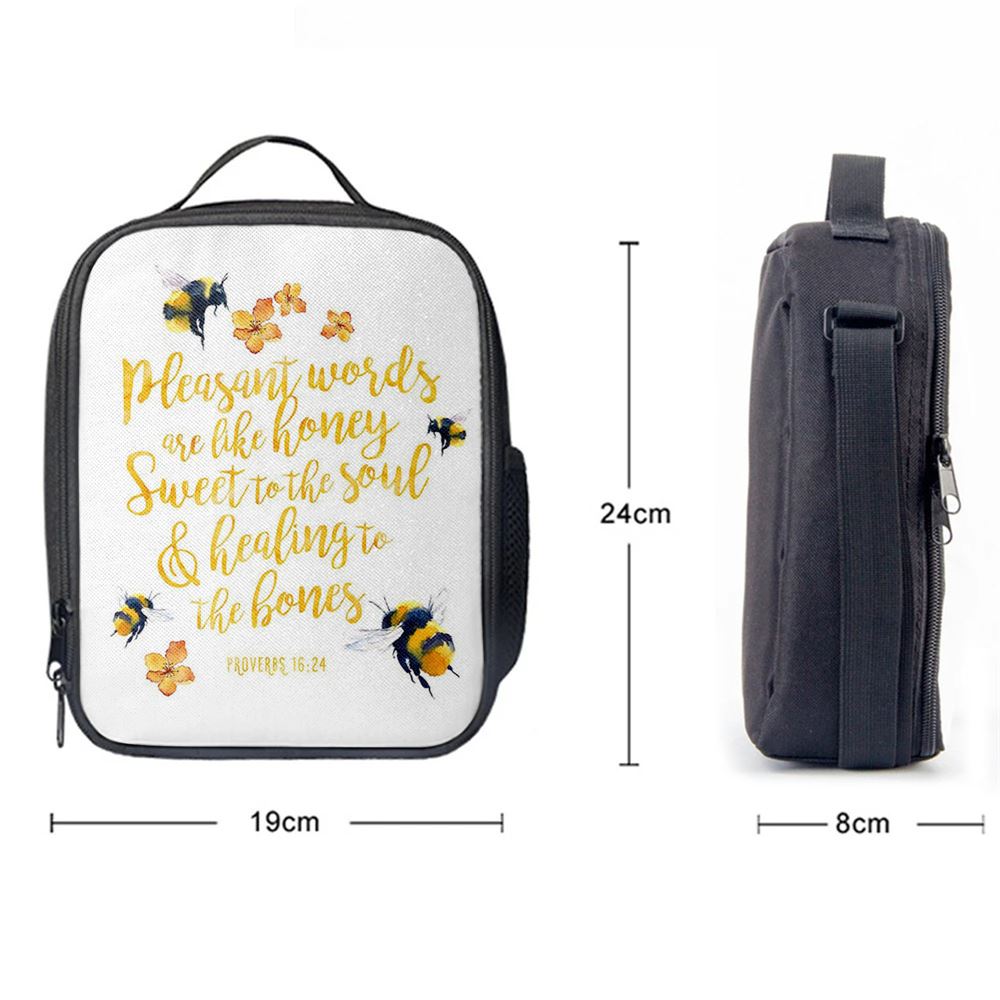 Honey Bee Lunch Bag, Pleasant Words Are Like Honey, Proverbs 16 24, Christian Lunch Bag, Religious Lunch Box For School, Picnic