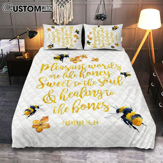 Honey Bee Quilt Bedding Set Cover Twin Bedding Decor - Pleasant Words Are Like Honey - Proverbs 16 24 - Christian Quilt Bedding Set Bedroom Decor