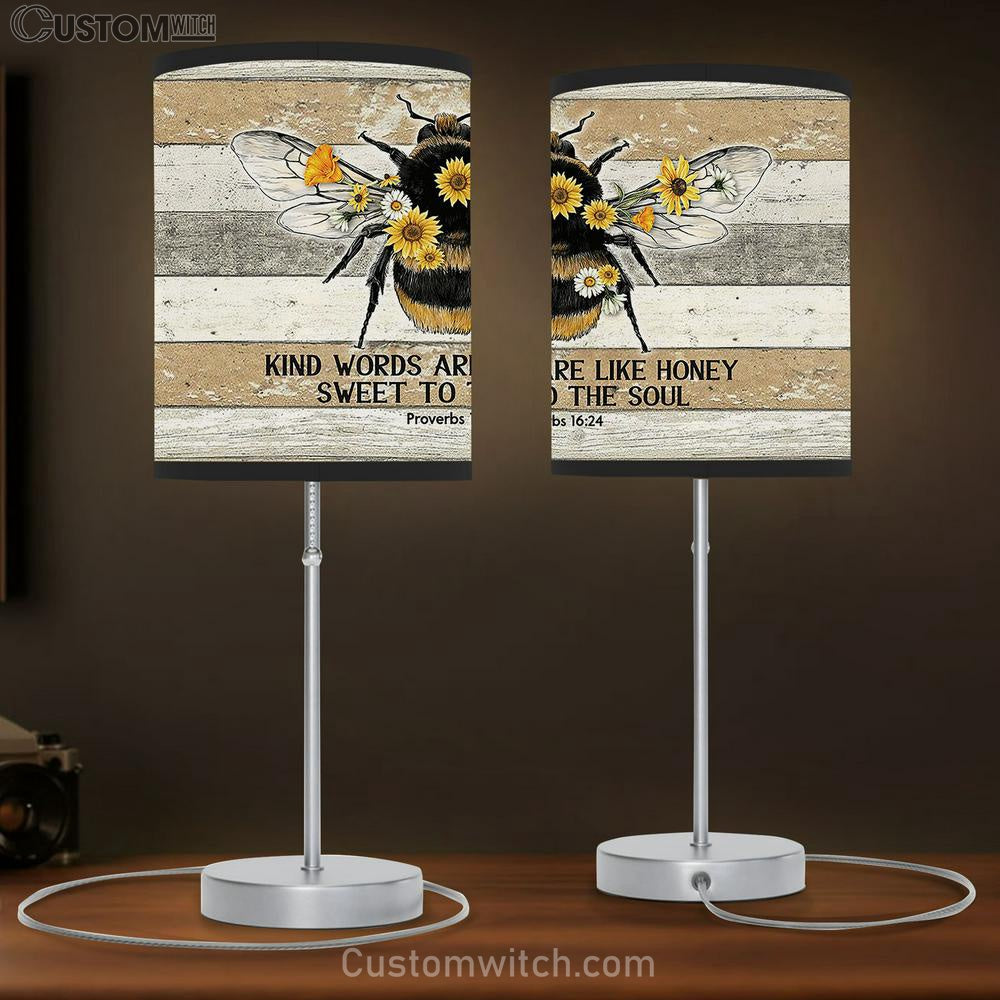 Honeybee Sunflower Kind Words Are Like Honey Large Table Lamb Art - Christian Bedroom Decor - Religious Wall Decor