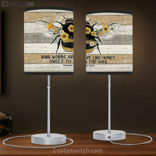 Honeybee Sunflower Kind Words Are Like Honey Large Table Lamb Art - Christian Bedroom Decor - Religious Wall Decor
