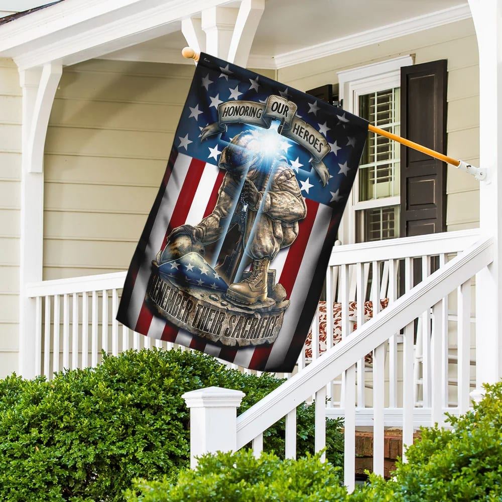 Honoring Our Heroes Remember Their Sacrifice Jesus Cross Flag, Outdoor Christian House Flag, Christian Flag, Scripture Flag, Garden Banner