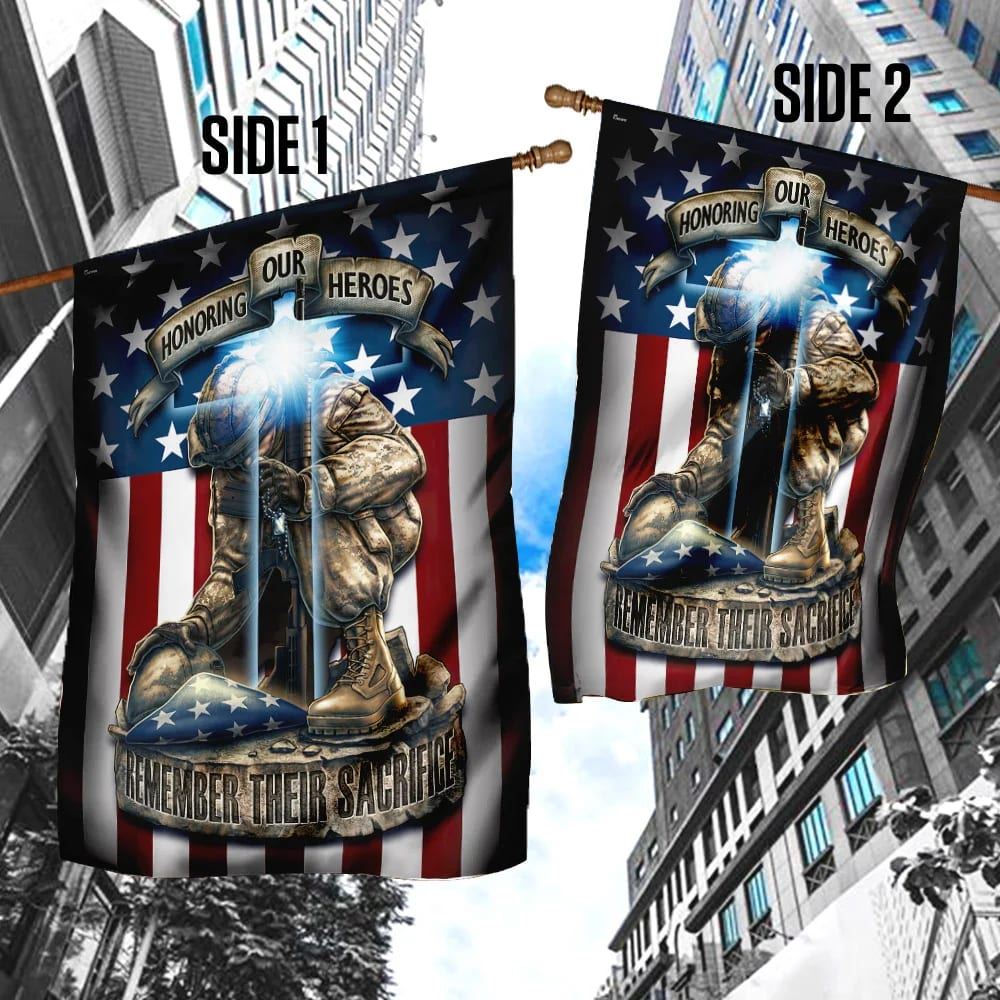 Honoring Our Heroes Remember Their Sacrifice Jesus Cross Flag, Outdoor Christian House Flag, Christian Flag, Scripture Flag, Garden Banner