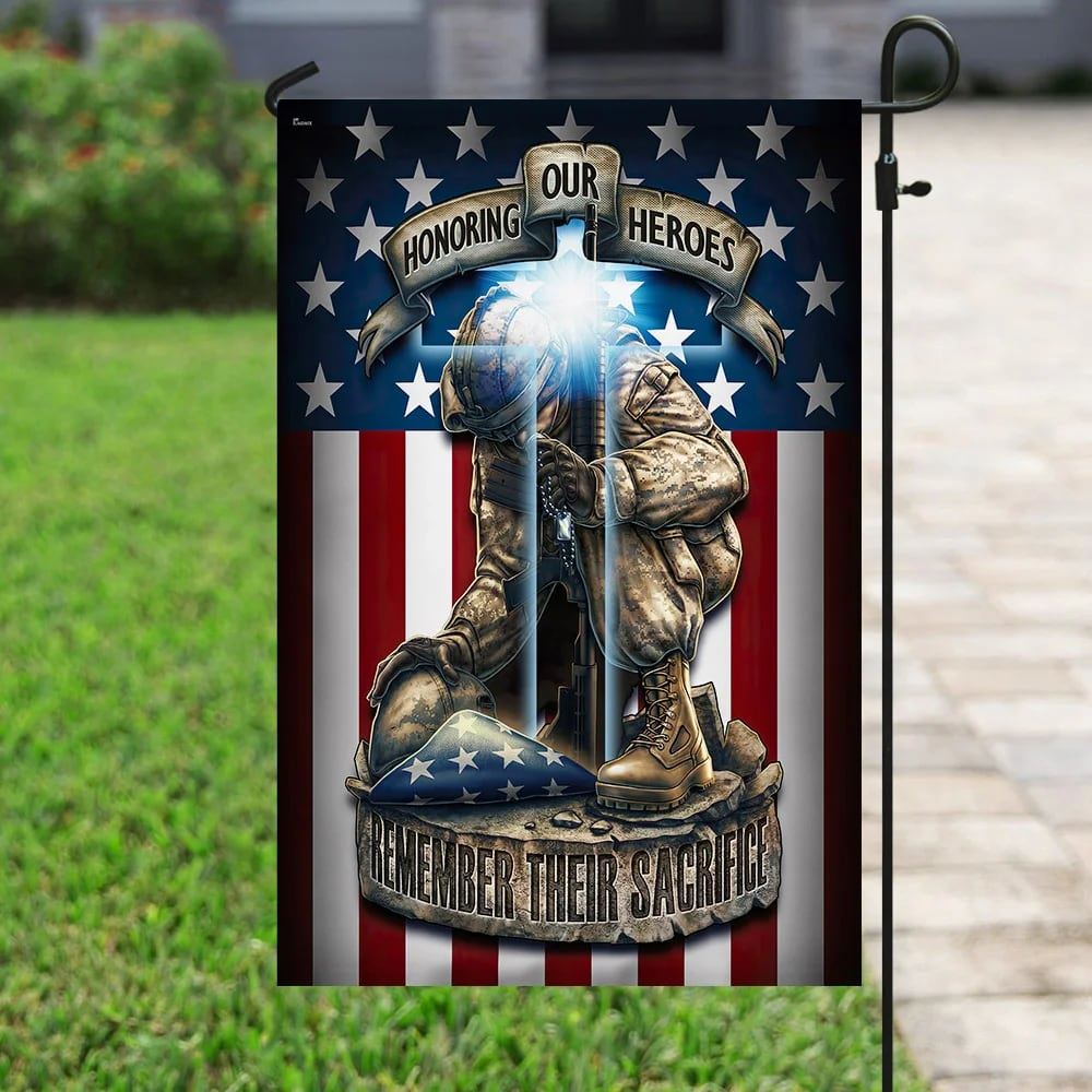 Honoring Our Heroes Remember Their Sacrifice Jesus Cross Flag, Outdoor Christian House Flag, Christian Flag, Scripture Flag, Garden Banner