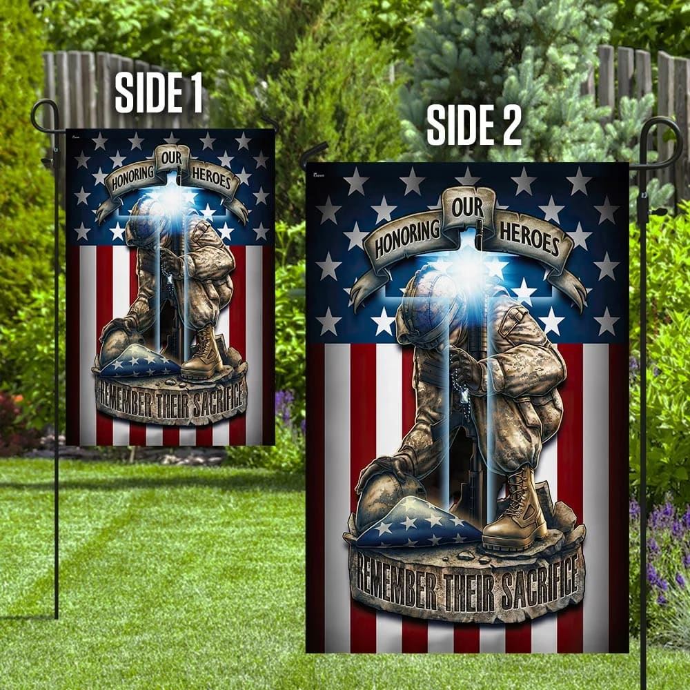 Honoring Our Heroes Remember Their Sacrifice Jesus Cross Flag, Outdoor Christian House Flag, Christian Flag, Scripture Flag, Garden Banner