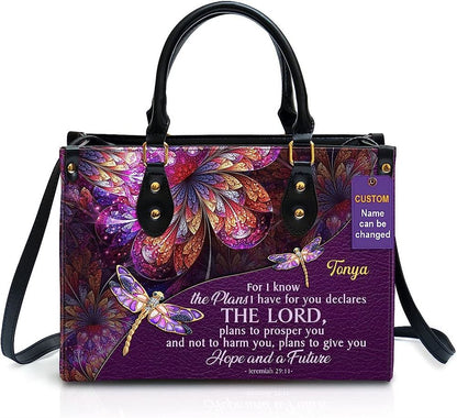 Hope & A Future Personalized Leather Bag With Handle For Christian Women