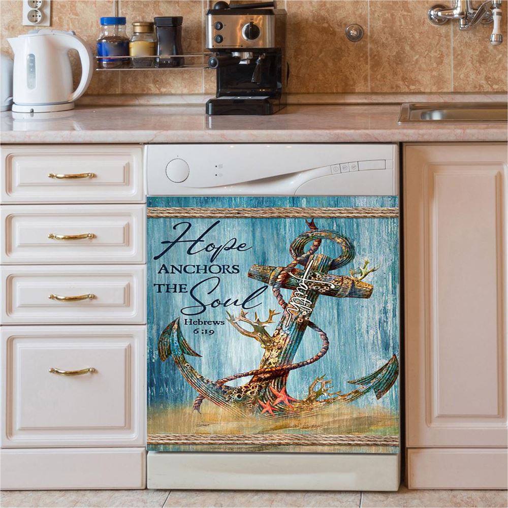 Hope Anchors The Soul Deep Ocean Red Starfish Dishwasher Cover, Bible Verse Dishwasher Stickers, Christian Inspirational Kitchen Decor