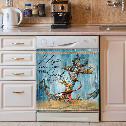 Hope Anchors The Soul Deep Ocean Red Starfish Dishwasher Cover, Bible Verse Dishwasher Stickers, Christian Inspirational Kitchen Decor