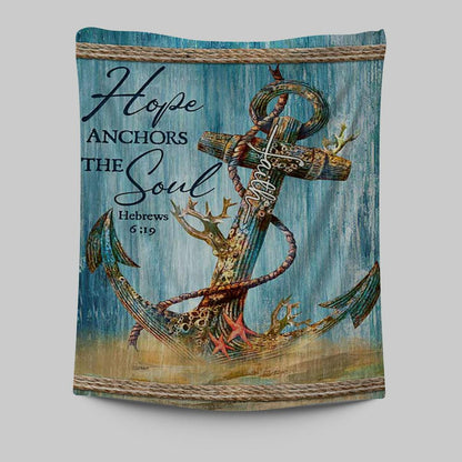 Hope Anchors The Soul Deep Ocean Red Starfish Tapestry Art - Bible Verse Wall Art - Christian Inspirational Wall Decor